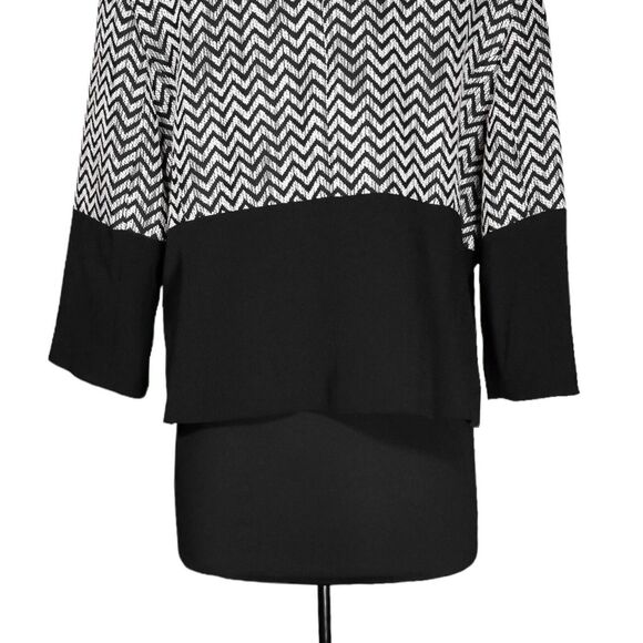 Kasper Womens Jacket Black White Geometric Faux Leather Open Front Lined Size 16 - Picture 8 of 8